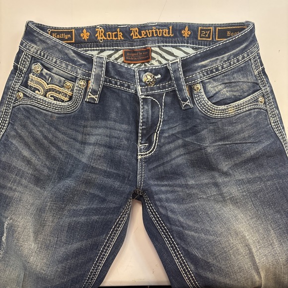 Rock Revival Kaitlyn Boot Cut Embellished Jeans 27 (28) Rhinestone Low Rise - Picture 4 of 16